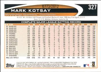 2012 Topps - Gold #327 Mark Kotsay Back