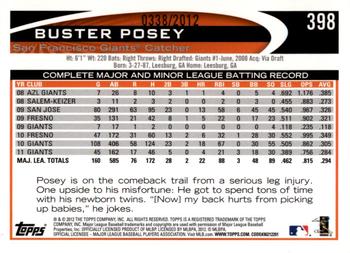 2012 Topps - Gold #398 Buster Posey Back