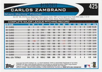 2012 Topps - Gold #425 Carlos Zambrano Back