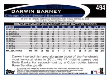 2012 Topps - Gold #494 Darwin Barney Back