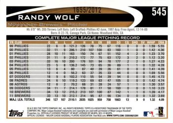 2012 Topps - Gold #545 Randy Wolf Back