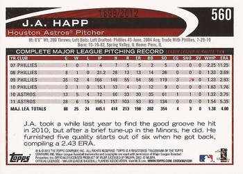 2012 Topps - Gold #560 J.A. Happ Back