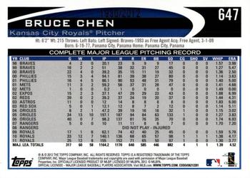 2012 Topps - Gold #647 Bruce Chen Back