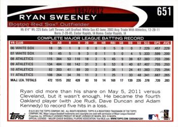 2012 Topps - Gold #651 Ryan Sweeney Back