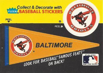 1986 Fleer - Team Stickers #NNO Baltimore Orioles Pennant Front