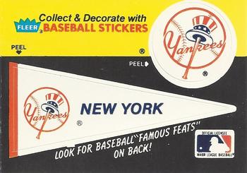 1986 Fleer - Team Stickers #NNO New York Yankees Pennant Front