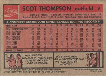 1981 Topps Coca-Cola Chicago Cubs #9 Scot Thompson  Back