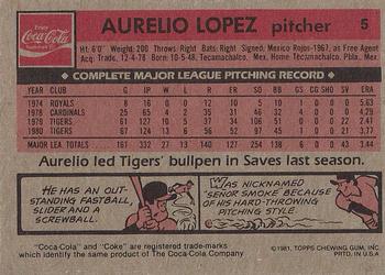 1981 Topps Coca-Cola Detroit Tigers #5 Aurelio Lopez  Back