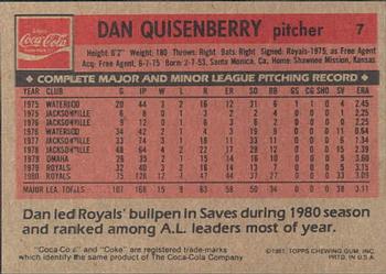 1981 Topps Coca-Cola Kansas City Royals #7 Dan Quisenberry  Back