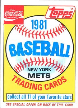 1981 Topps Coca-Cola New York Mets #NNO Mets Ad Card  Front