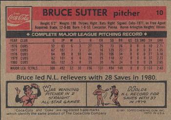 1981 Topps Coca-Cola St. Louis Cardinals #10 Bruce Sutter  Back