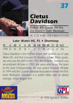 1994 Signature Rookies Draft Picks - Signatures #37 Cletus Davidson Back