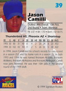 1994 Signature Rookies Draft Picks - Signatures #39 Jason Camilli Back