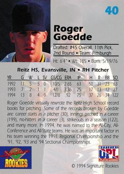1994 Signature Rookies Draft Picks - Signatures #40 Roger Goedde Back