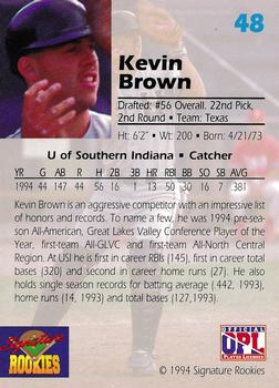 1994 Signature Rookies Draft Picks - Signatures #48 Kevin Brown Back