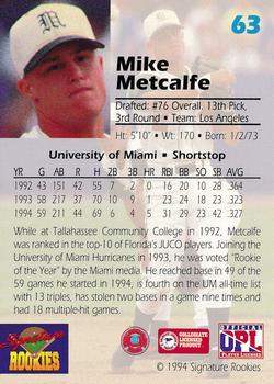1994 Signature Rookies Draft Picks - Signatures #63 Mike Metcalfe Back