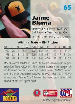 1994 Signature Rookies Draft Picks - Signatures #65 Jaime Bluma Back