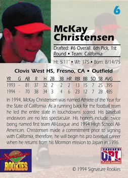 1994 Signature Rookies Draft Picks - Signatures #6 McKay Christensen Back