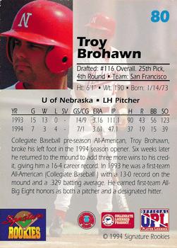 1994 Signature Rookies Draft Picks - Signatures #80 Troy Brohawn Back