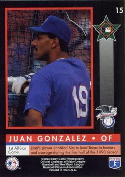 1993 Barry Colla All-Star Game #15 Juan Gonzalez Back