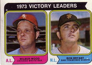 1974 Topps #205 1973 Victory Leaders (Wilbur Wood / Ron Bryant) Front