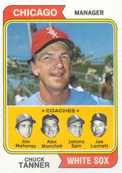 1974 Topps #221 White Sox Field Leaders (Chuck Tanner / Joe Lonnett / Jim Mahoney / Alex Monchak / Johnny Sain) Front