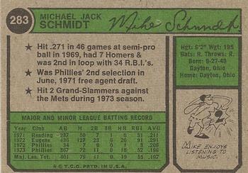 1974 Topps #283 Mike Schmidt Back