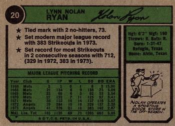 1974 Topps #20 Nolan Ryan Back
