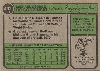 1974 Topps #492 Mike Rogodzinski Back