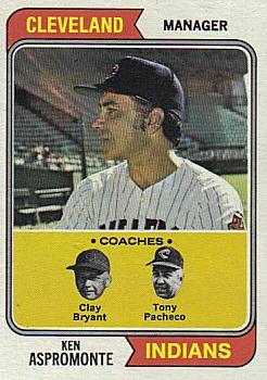1974 Topps #521 Indians Field Leaders (Ken Aspromonte / Clay Bryant / Tony Pacheco) Front