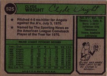 1974 Topps #525 Clyde Wright Back