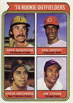 1974 Topps #598 1974 Rookie Outfielders (Dave Augustine / Ken Griffey / Steve Ontiveros / Jim Tyrone) Front