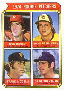 1974 Topps #599 1974 Rookie Pitchers (Ron Diorio / Dave Freisleben / Frank Riccelli / Greg Shanahan) Front
