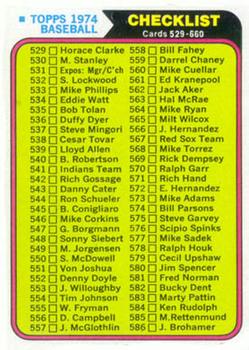 1974 Topps #637 Checklist 529-660 Front