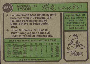 1974 Topps #655 Mike Tyson Back
