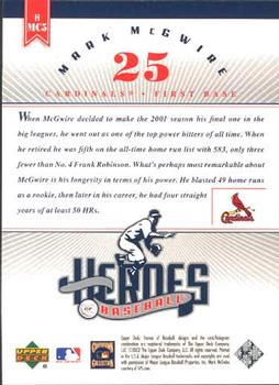 2002 Upper Deck Prospect Premieres - Heroes of Baseball: Mark McGwire #HMC5 Mark McGwire  Back