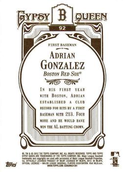 2012 Topps Gypsy Queen - Framed Gold #92 Adrian Gonzalez Back