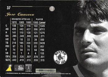 1996 Pinnacle Aficionado #37 Jose Canseco Back