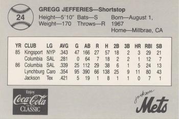 1987 Feder Jackson Mets #24 Gregg Jefferies Back