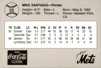 1987 Feder Jackson Mets #25 Mike Santiago Back