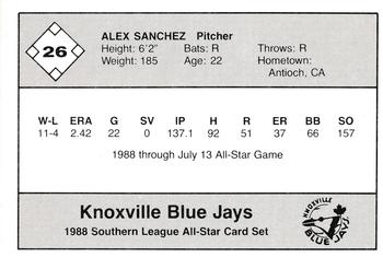 1988 Jennings Southern League All-Stars #26 Alex Sanchez Back