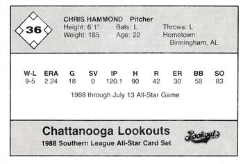 1988 Jennings Southern League All-Stars #36 Chris Hammond Back