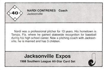 1988 Jennings Southern League All-Stars #40 Nardi Contreras Back