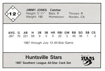 1987 Jennings Southern League All-Stars #12 Jimmy Jones Back