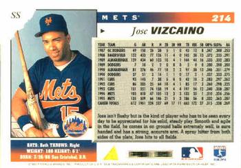 1996 Score #214 Jose Vizcaino Back