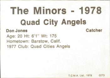 1978 TCMA Quad City Angels #11 Don Jones Back