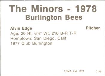 1978 TCMA Burlington Bees #0179 Alvin Edge Back