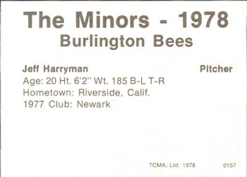 1978 TCMA Burlington Bees #0157 Jeff Harryman Back
