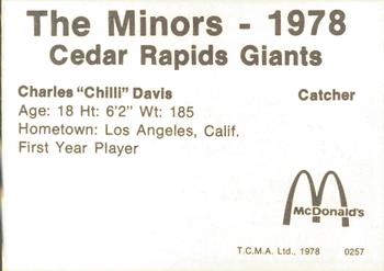 1978 TCMA Cedar Rapids Giants #7 Chili Davis Back