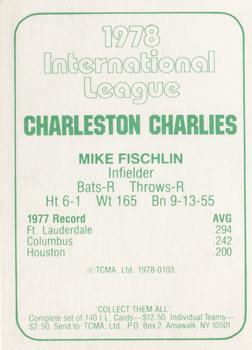 1978 TCMA Charleston Charlies #103 Mike Fischlin Back